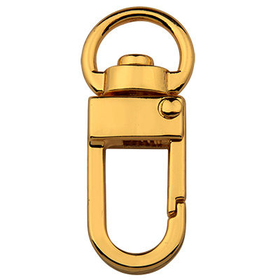 Carabiner with rotating eye/swivel, gold-coloured, 33.5 x 13.5 mm 