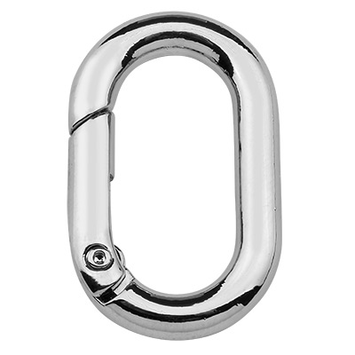 Carabiner, oval, old silver colour, 34.5 x 21 mm 