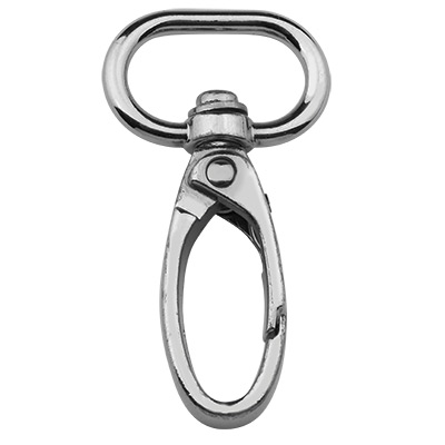 Carabiner with rotating loop/swivel, old silver colour, 46.5 x 24.5 mm 