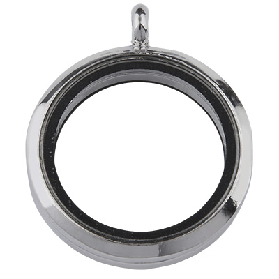Metal medallion, round, 35 x 29 x 7 mm, front and back glass, silver-coloured 