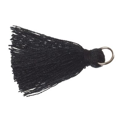 Tassel/tassel, 25 - 30 mm, cotton yarn with eyelet (silver-coloured), black 