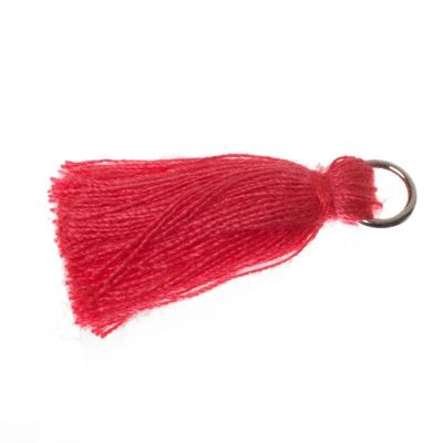 Tassel/tassel, 25 - 30 mm, cotton yarn with eyelet (silver-coloured), red-orange 