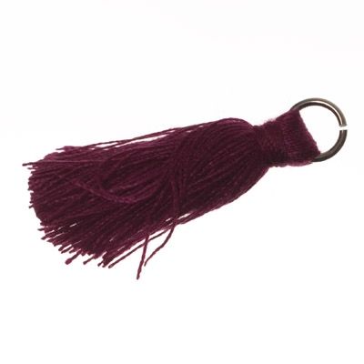 Tassel/tassel, 25 - 30 mm, cotton yarn with eyelet (silver-coloured), dark purple 
