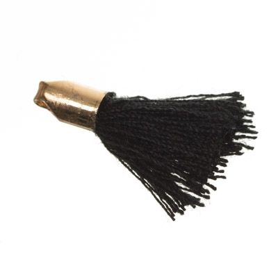 Tassel/tassel, 18 mm, cotton yarn with end cap (gold-coloured), black 