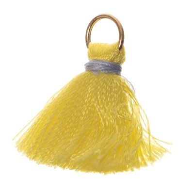 Tassel, 20 mm, artificial silk, with eyelet (gold-coloured), yellow/light blue 