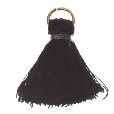 Tassel, 20 mm, artificial silk, with eyelet (gold-coloured), black/grey 