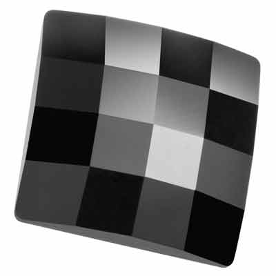Preciosa crystal stone square flatback, cut chessboard, size: 12 x 12 mm, colour: jet, underside foil 