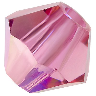 Preciosa kraal, vorm: Bicone (Rondelle Bead), maat 4 mm, kleur: roze AB 