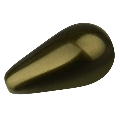 Preciosa Perle, Nacre Pearl Pear, Form: Tropfen, 10 x 6 mm, Farbe: dark green 