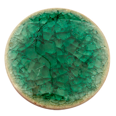 Keramische cabochon, rond, blauw-groen, diameter 30, hoogte 3,5 mm 
