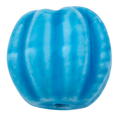 Porseleinen kraal, pompoenvorm, lichtblauw, 13 x 12mm 