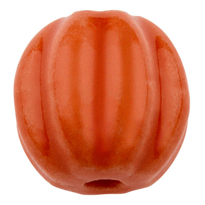 Porseleinen kraal, pompoenvorm, oranje-rood, 13 x 12mm 