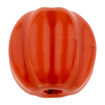 Porcelain bead, pumpkin shape, red, 13 x 12mm 