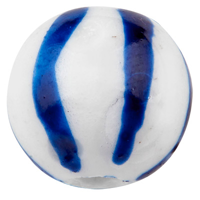 Porzellanperle, Kugel, blau und weiß gemustert, Durchmesser 10 mm 
