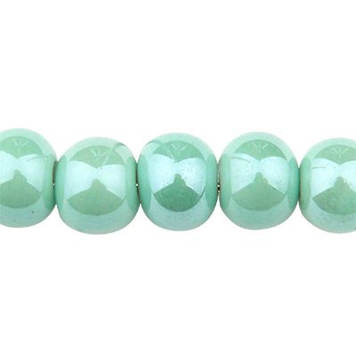 Porcelain bead, Ball, Colour: aquamarine, Surface: pearlized, Diameter: 6 mm 