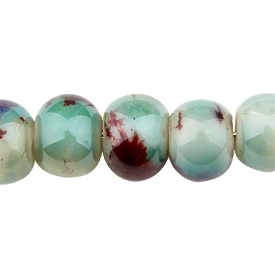 Perle en porcelaine émaillée antique, boule, aquamarine, 6,5 x 5,5 mm 