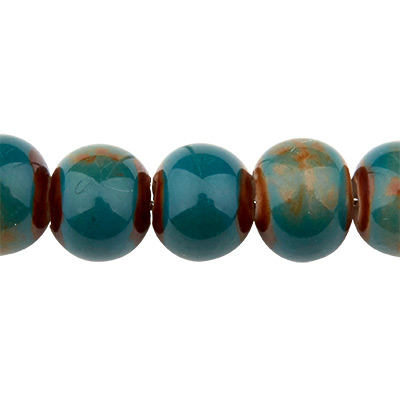 Perle en porcelaine émaillée antique, boule, bleu turquoise, 6,5 x 5,5 mm 