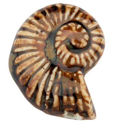 Perle en porcelaine émaillée antique, escargot, brun, 42 x 31,5 mm 