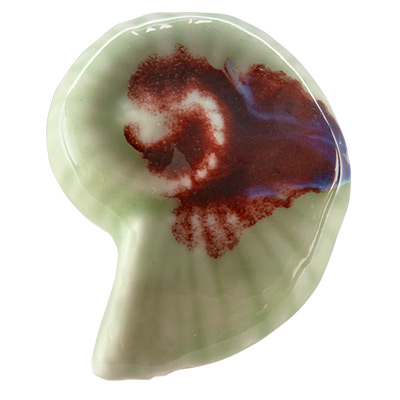 Perle en porcelaine émaillée antique, escargot, aquamarine, 42 x 31,5 mm 