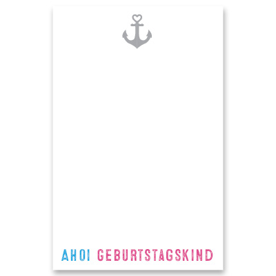 Schmuckkarte "Ahoi Geburtstagskind", hochkant, weiß, Größe 8,5 x 5,5 cm 