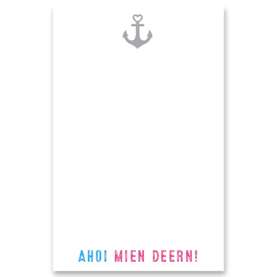 Juwelenkaart "Ahoy Mien Deern", staand, wit, formaat 8,5 x 5,5 cm 