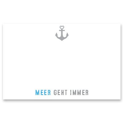Carte-bijou "La mer va toujours", horizontale, blanche, dimensions 8,5 x 5,5 cm 