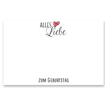 Schmuckkarte "Alles Liebe Zum Geburtstag", quer, weiß, Größe 8,5 x 5,5 cm 