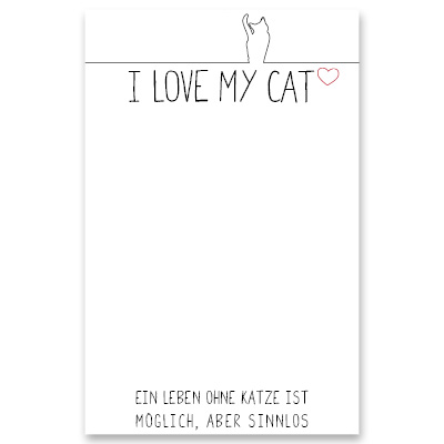I love my cat" decorative card, portrait, white/grey, size 8.5 x 5.5 cm 