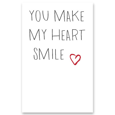 Schmuckkarte "You make my heart smile", hochkant, weiß/grau, Größe 8,5 x 5,5 cm 