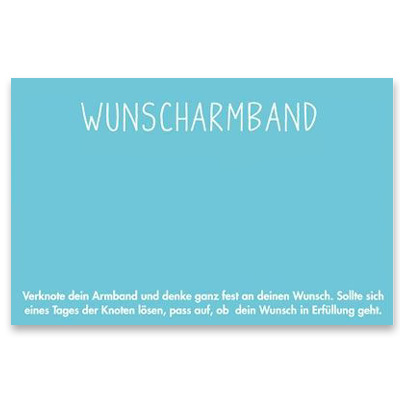 Schmuckkarte "Wunscharmband", quer, türkisblau, Größe 8,5 x 5,5 cm 