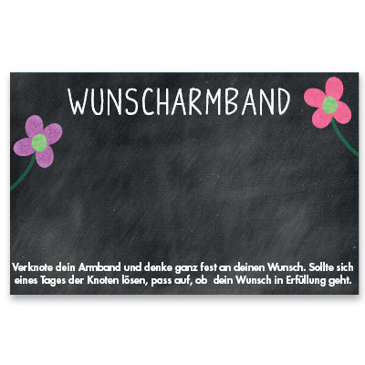 Schmuckkarte "Wunscharmband", quer, schwarz, Größe 8,5 x 5,5 cm 