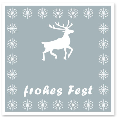 Carte décorative "Joyeux Noël", grise avec cerf, carrée, dimensions 8,5 x 8,5 cm 