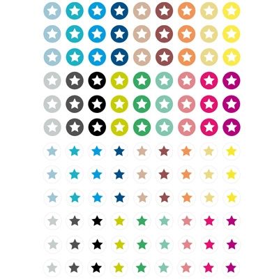 Feuille de motifs, 12 mm, rond, "étoiles", 108 motifs, modèles de cabochons 