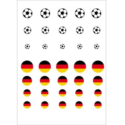 Motif sheets, 12, 16, 20 mm, round, "Flag & Football", 35 motifs, cabochon templates 