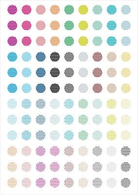 Motief vel, 10 mm, rond, "Dots", 108 motieven, cabochon sjablonen 