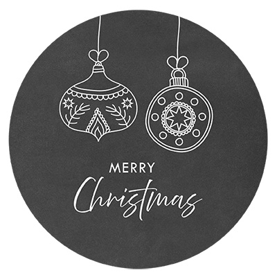 Sticker "Merry Christmas", kerstboom ballen, rond, diameter 50 mm 