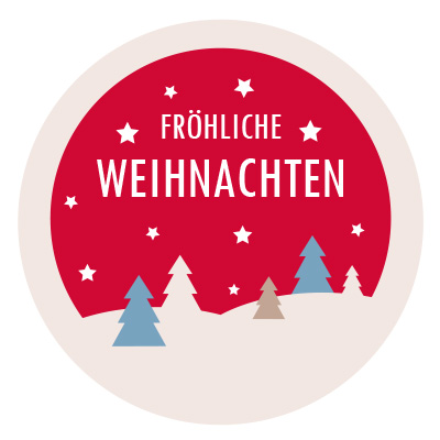 Aufkleber "Fröhliche Weihnachten", Tannen, rund, Durchmesser 50 mm 