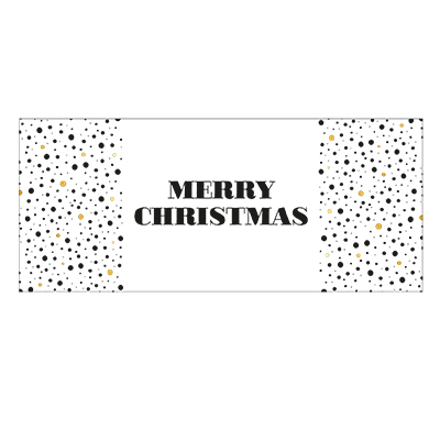 Aufkleber "Merry Christmas", schwarz goldene Punkte, eckig, 30 x70 mm 