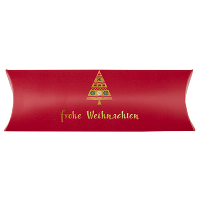 Emballage cadeau, coussin, motif "Joyeux Noël" rouge, 20 cm x 7 cm x 2,4 cm 