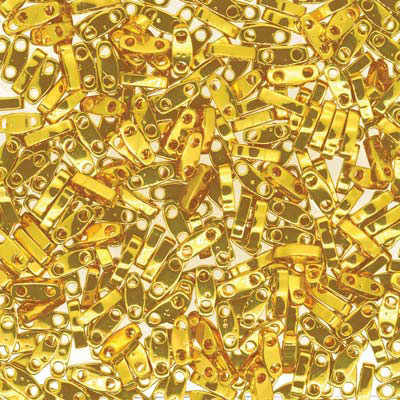 Miyuki beads Quarter Tila, colour: Bright 24 carat gold plated, tube with approx. 7,2 gr. 