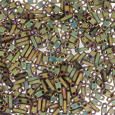 Miyuki kralen Kwart Tila, kleur: Mat Metallic Khaki Iridescent, tube met ca. 7,2 gr. 