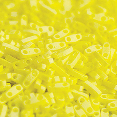 Miyuki beads Quarter Tila, colour: Matt Opaque Yellow AB, tube with approx. 7,2 gr. 