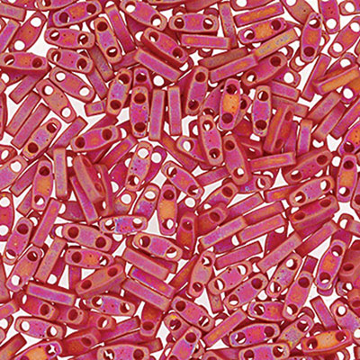 Perles Miyuki Quarter Tila, couleur : Matt Opak Red AB, tube d'environ 7,2 gr 