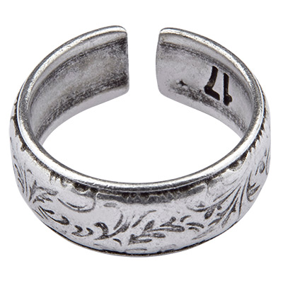 Finger ring floral pattern, adjustable, silver-plated 