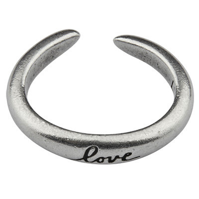 Finger ring with lettering "love", inner diameter 17.0 mm, adjustable, silver-plated 