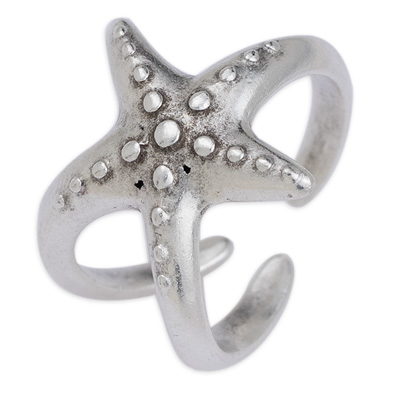Ring starfish, inner diameter 17 mm, silver plated 