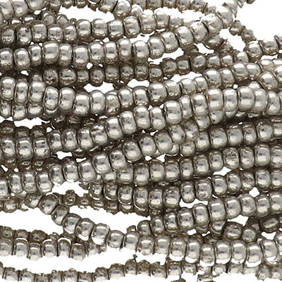 11/0 Preciosa Rocailles Perlen, Rund (ca. 2 mm), Farbe: Metallic Dark Silver, Röhrchen mit ca. 24 Gramm 