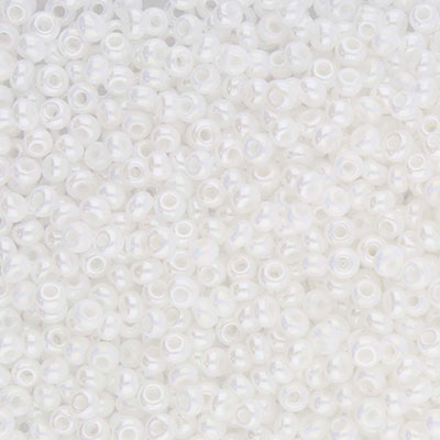 11/0 Preciosa Rocailles Perlen, Rund (ca. 2 mm), Farbe: Opal White Luster, Röhrchen mit ca. 24 Gramm 