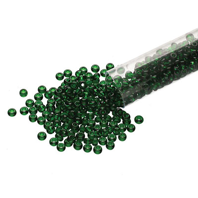 11/0 Preciosa Rocailles Perlen, Rund (ca. 2 mm), Farbe: Green Transparent, Röhrchen mit ca. 24 Gramm 