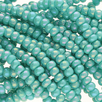 11/0 Preciosa Rocailles Perlen, Rund (ca. 2 mm), Farbe: Green Turquoise AB, Röhrchen mit ca. 24 Gramm 